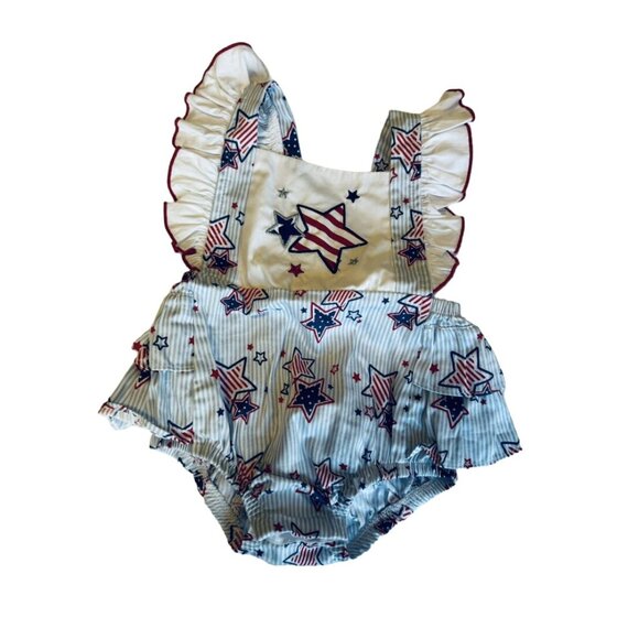 Good Lad Patriotic Star Ruffle Bubble Romper Infant Girls Size 12 Months Very ge - Picture 2 of 4